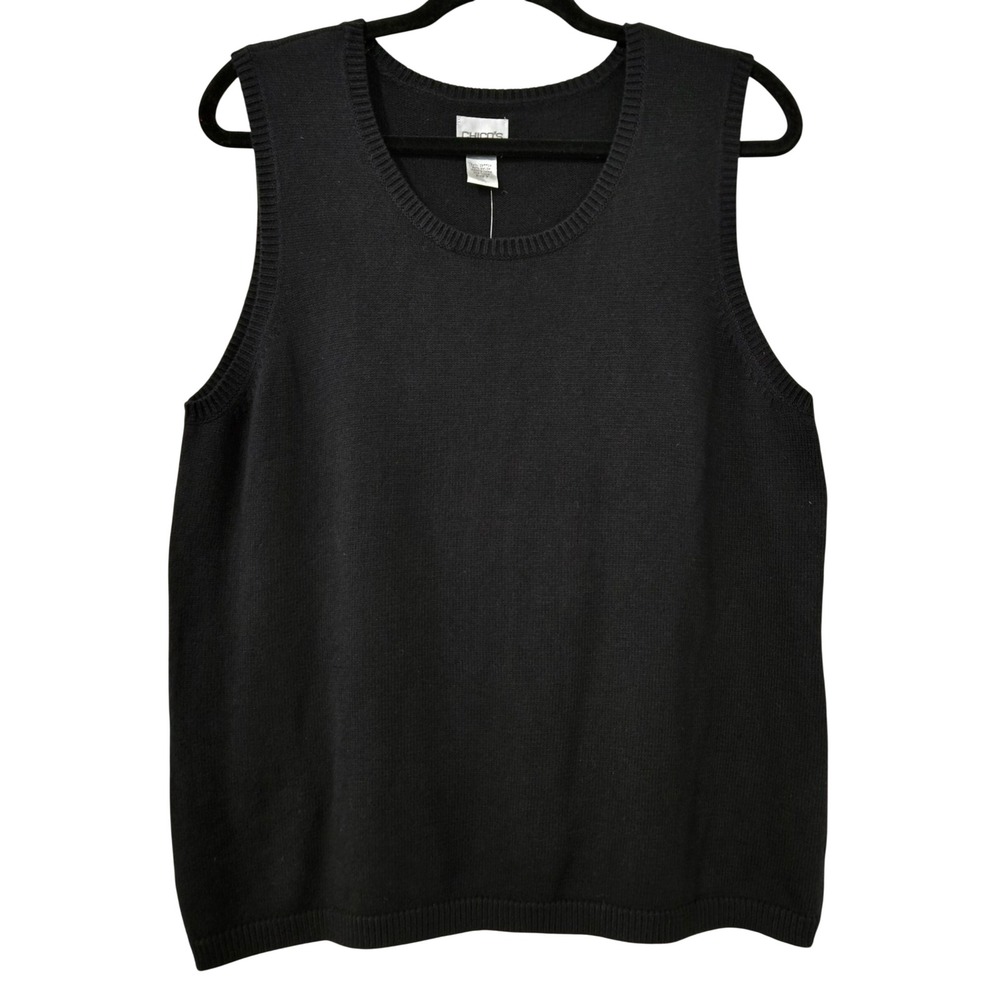 Chicos Classic Chic Joslyn Tank Top Black‎ Knit Scoop Neck Sweater Vest Sz 3 NEW